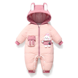 2025新款男宝女宝婴儿羽绒服连体衣婴幼儿爬服加厚新生儿红色