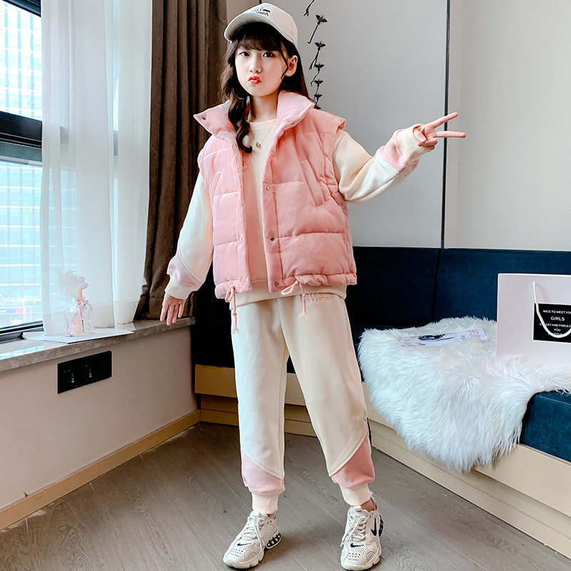 2026新款儿童装女童秋冬装卫衣套装中大童加绒加厚马甲三件套,童装/婴儿装/亲子装,儿童运动套装,淘宝优惠券,粉丝福利购,淘宝优惠卷
