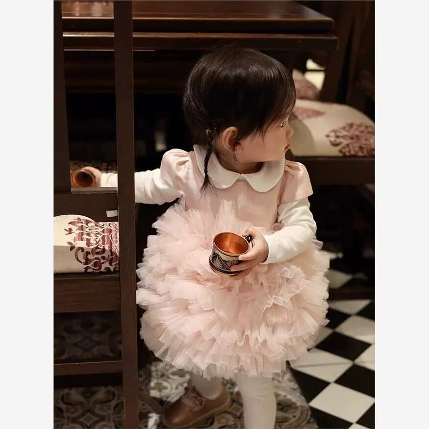 2026新款韩版女宝宝一周岁生日礼服女童公主裙抓周粉色儿童蓬蓬蛋