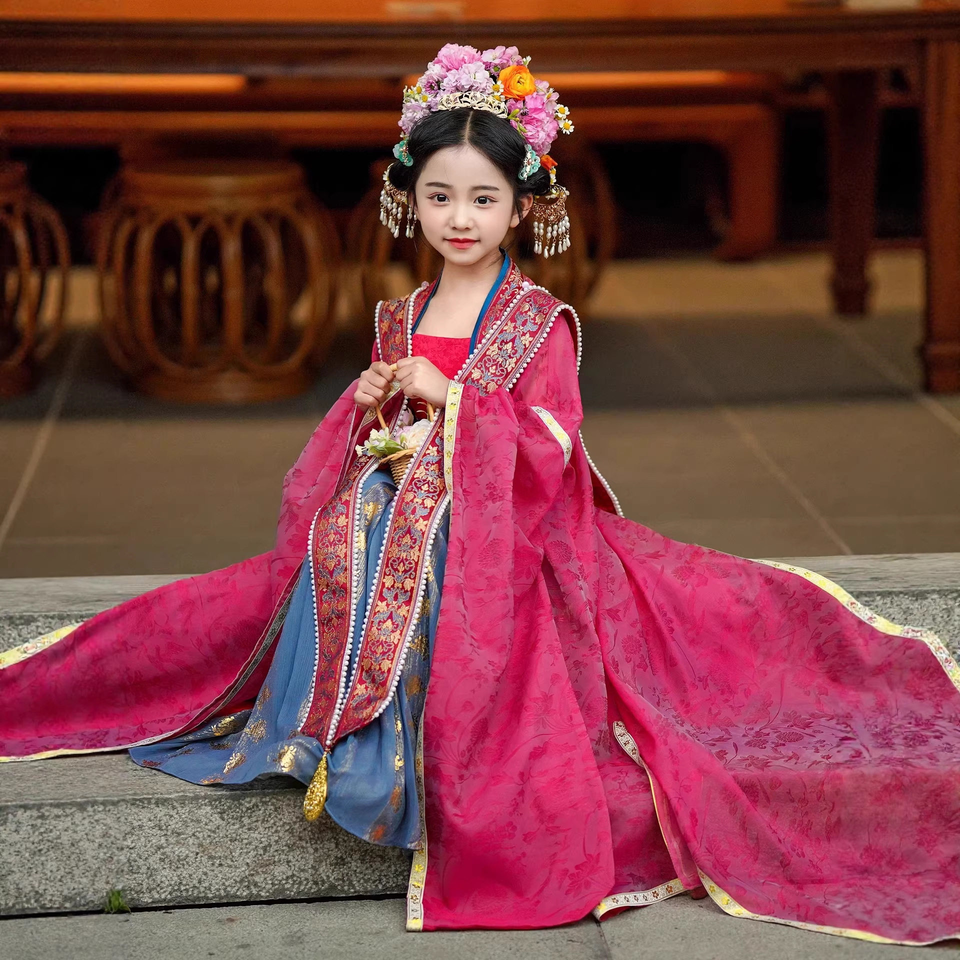 2026新款女童宋制汉服大袖衫霞帔中国风儿童古装摄影走秀唐装礼服