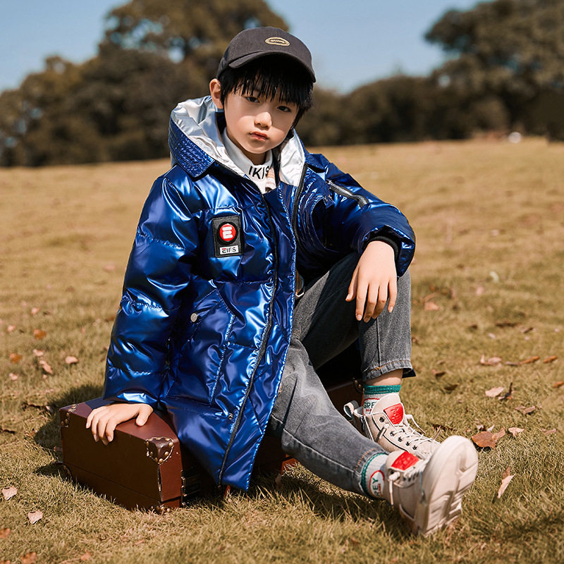 2025新款儿童羽绒服男童中长款亮面免洗加厚中大童童装一件代