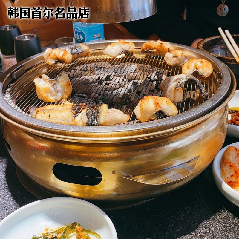 韩式烧烤炉商用碳烤炉室内无烟木炭烤炉金色烤肉锅家用圆形烤肉炉