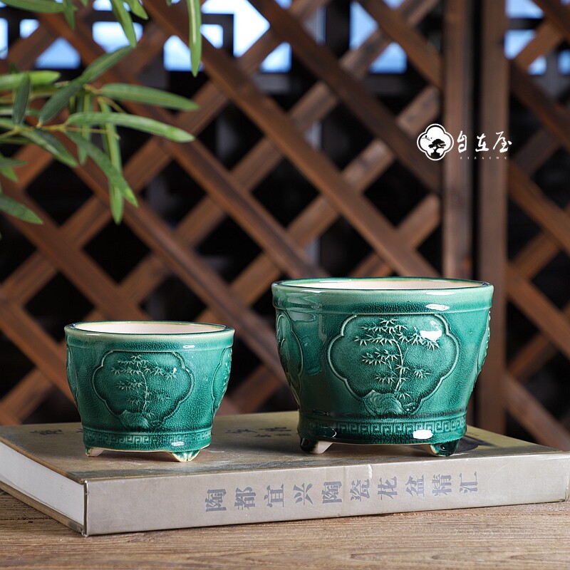 Z51#四友兰盆张治成款高档手工釉盆 精品盆景绿植花盆
