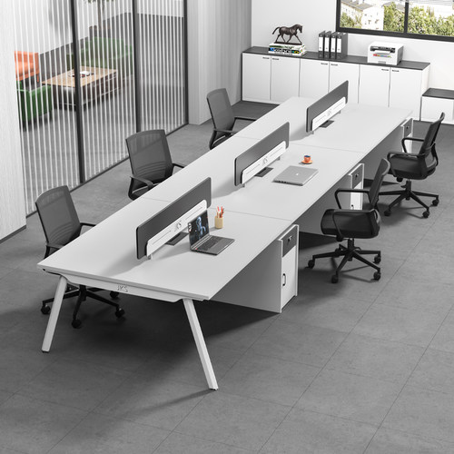 简约现代钢架白色职员办公室桌椅组合4四6六卡座电脑桌工位家俱