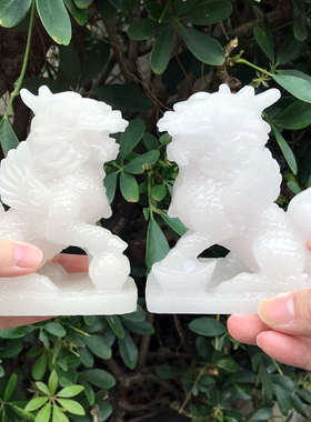 白玉色麒麟摆件仿玉石火麒麟工艺品乔迁家居客厅装饰工艺开业礼品