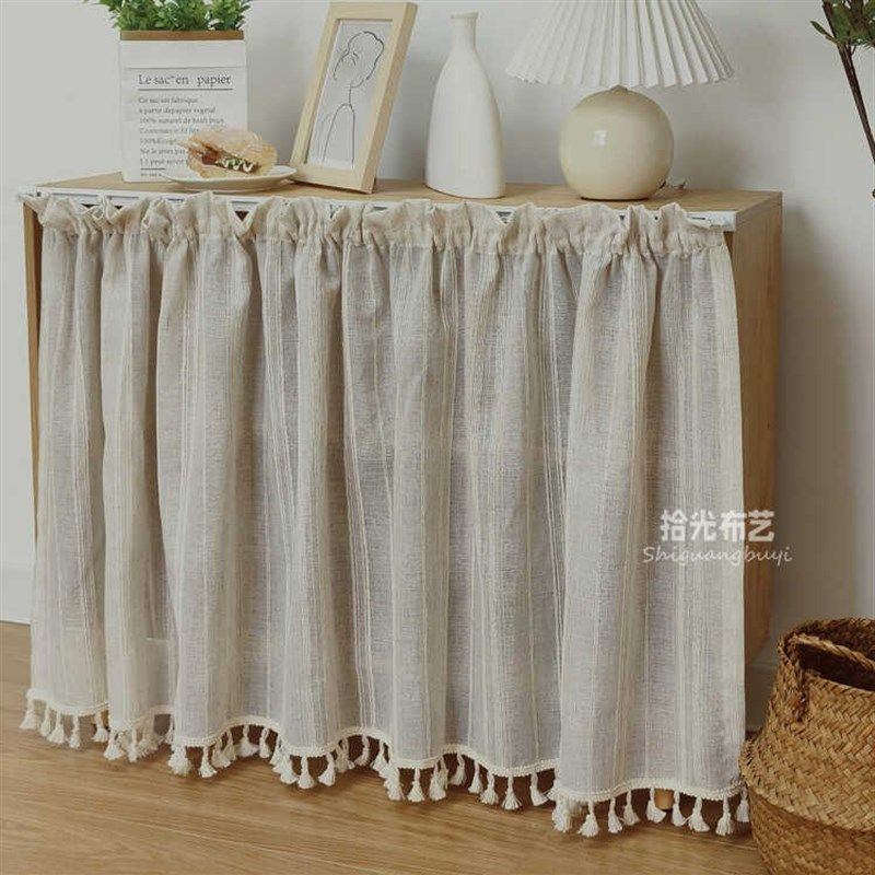 免打孔遮丑帘原木风棉麻流苏遮挡帘书架衣柜粘贴轨定制短帘柜帘,居家布艺,定制窗帘,淘宝优惠券,粉丝福利购,淘宝优惠卷