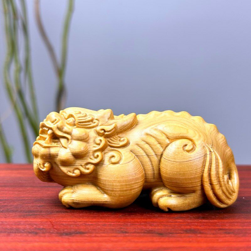 太行崖柏旺财貔貅把件木雕桌面摆件聚财貔貅车载茶宠工艺品手把件