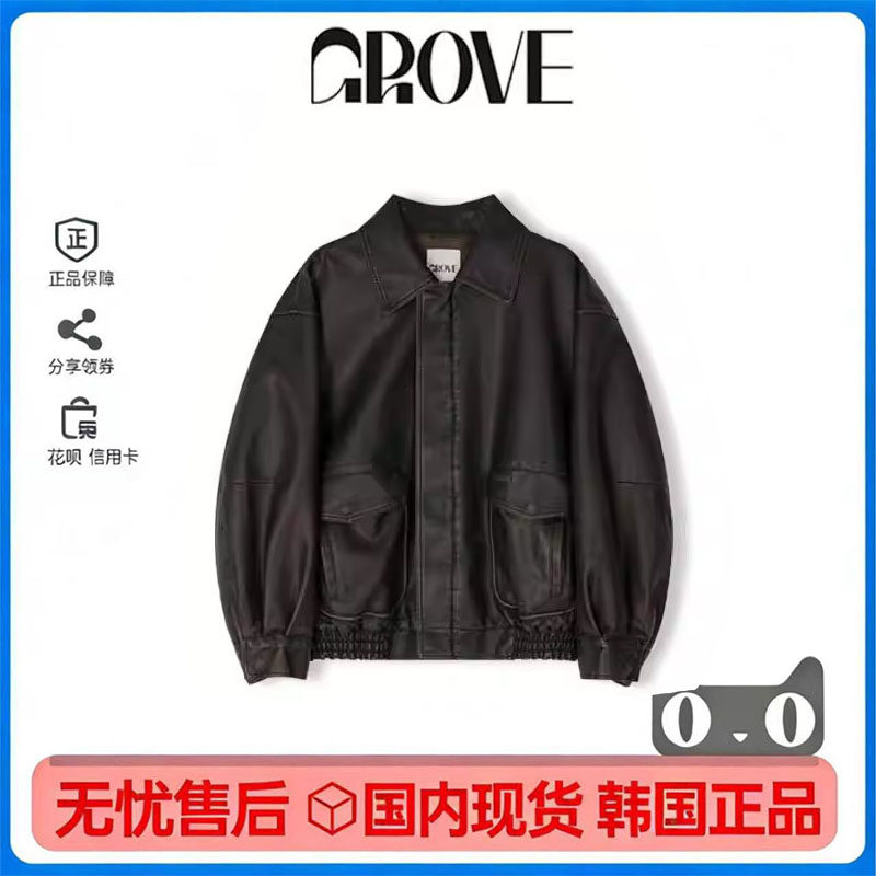 韩系复古宽松机车皮衣夹克女