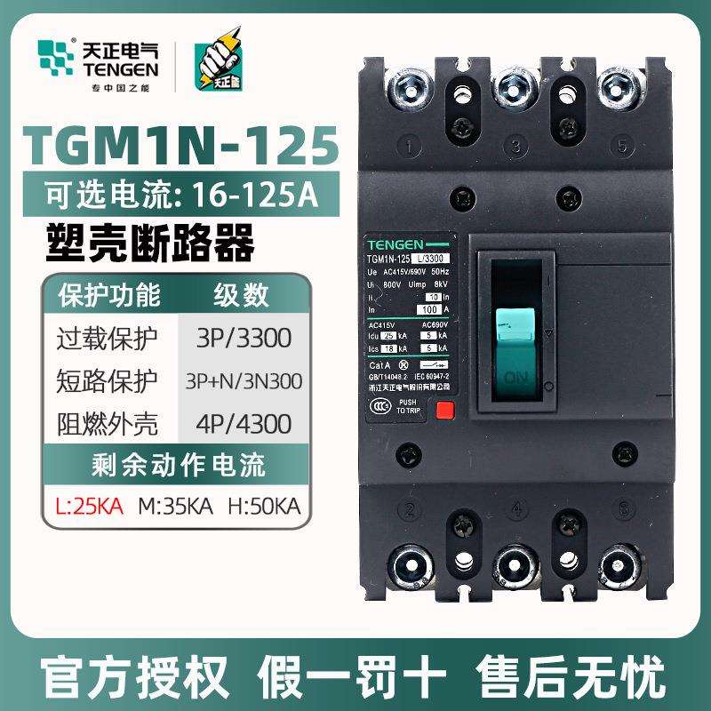 浙江天正电气塑料外壳式断路器TGM1N-125L/3300100125A空气开关