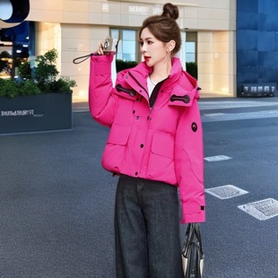 时尚高端加厚派克羽绒服女短款2025年冬装新款气质连帽白鸭绒外套