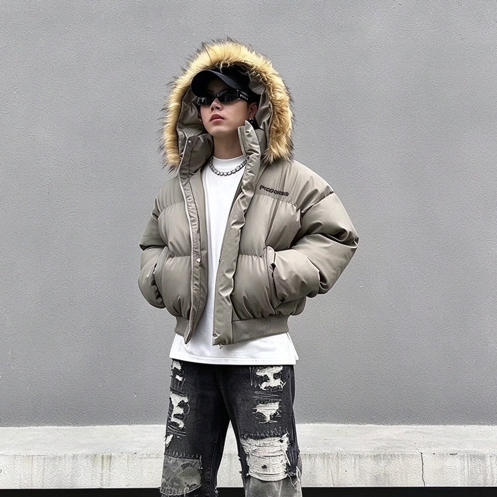 毛领加厚连帽羽绒棉服男女冬外套