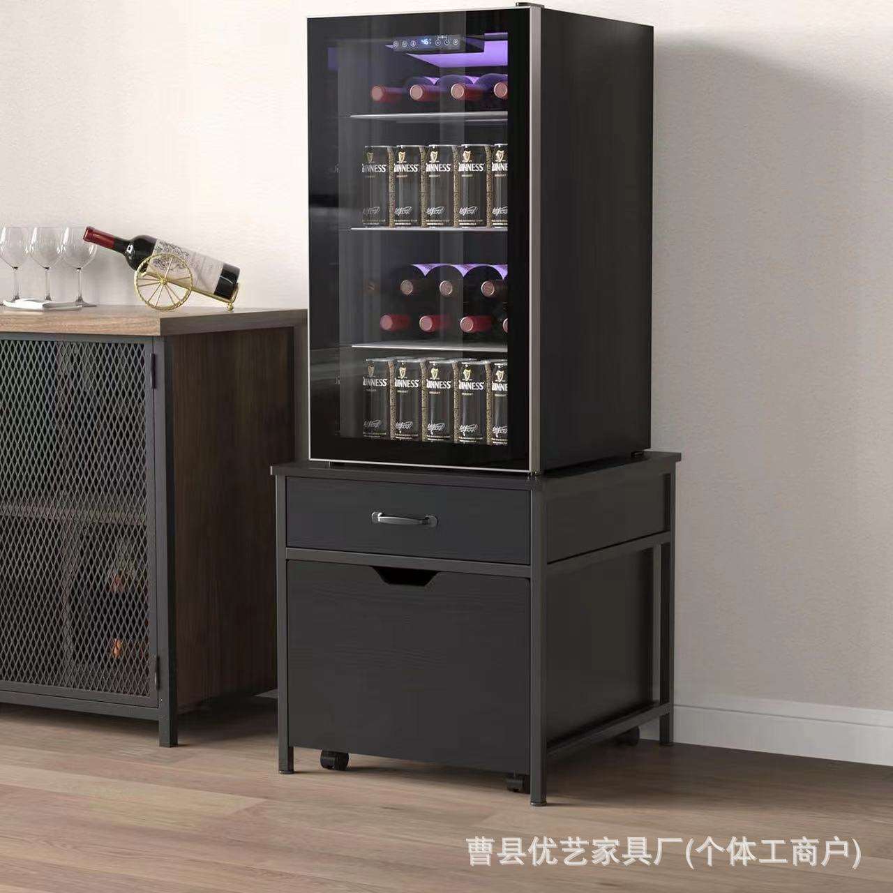 外贸客厅冰箱置物架可移动带抽屉饮料收纳柜铁艺办公室简易储物柜