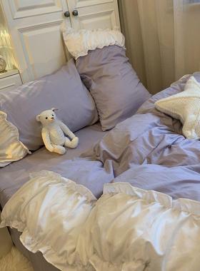 公主风紫色少女心被套床上用品四件套韩式水洗棉床单人宿舍三件套