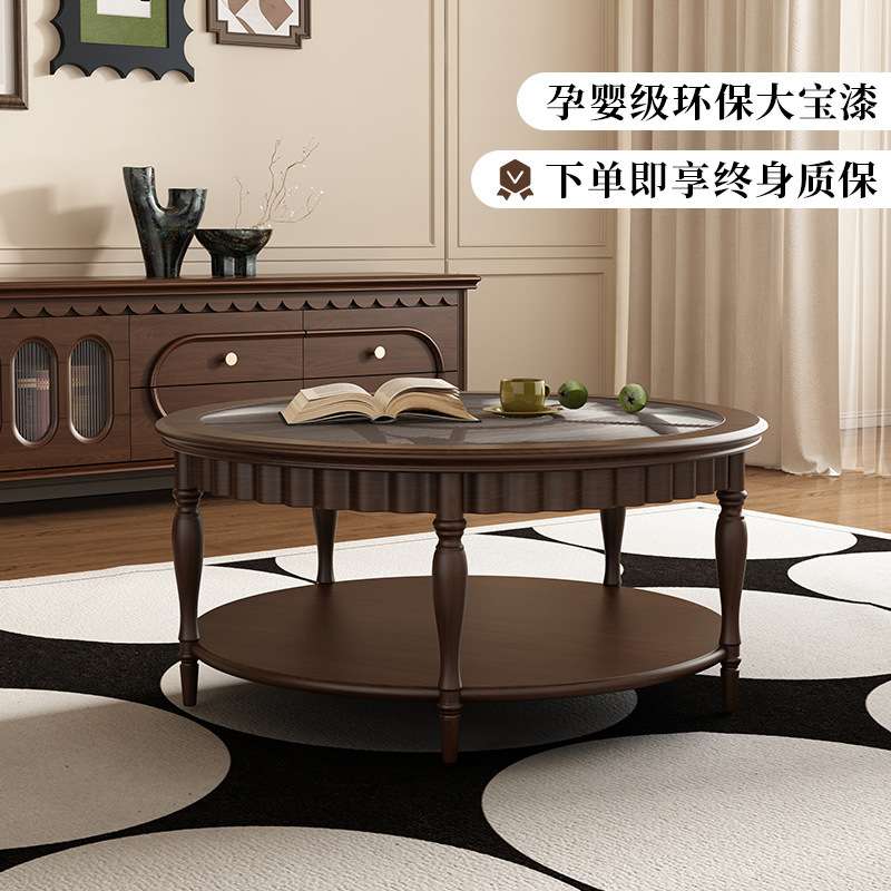 美式乡村实木复古椭圆带抽屉茶几客厅小户型法式茶几沙发边几角几