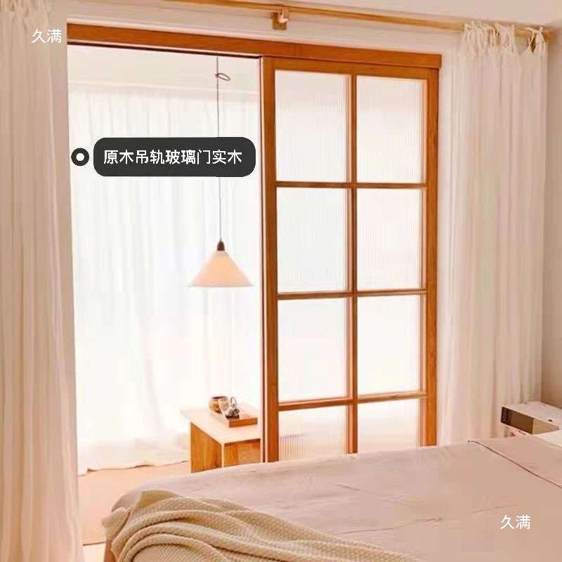 日式格子门推拉门厨房玻璃门隔断移门实木卫生间谷仓门吊轨门