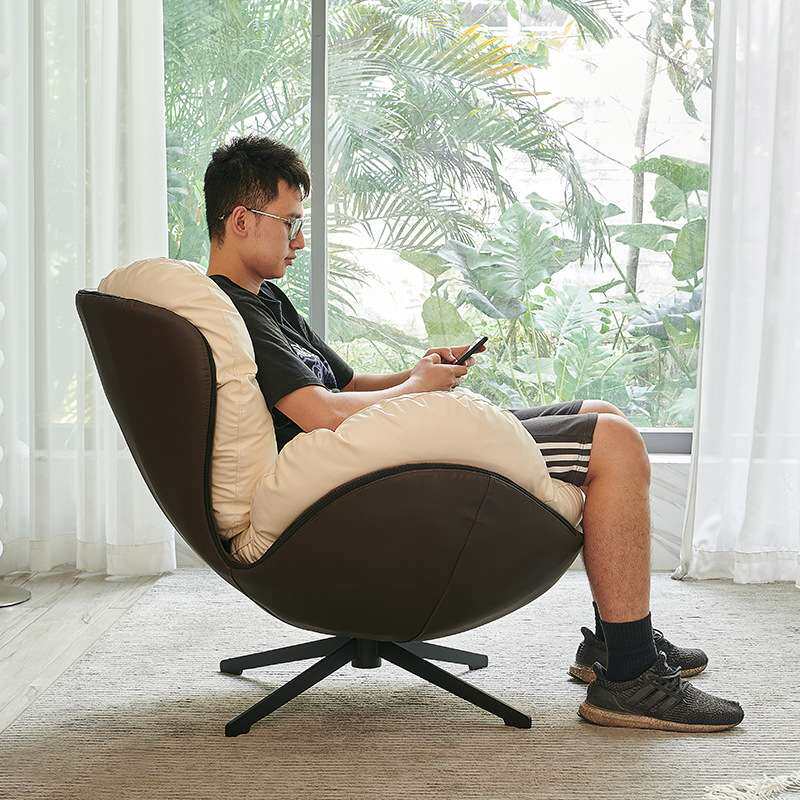 意式轻奢现代单人旋转椅办公室书房设计师千鸟格北欧懒人沙发转椅