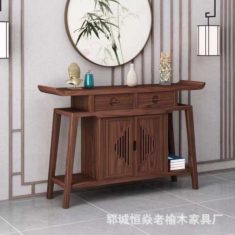 老榆木客厅餐边柜玄关供桌禅意翘头条案桌几仿古门厅收纳柜供桌