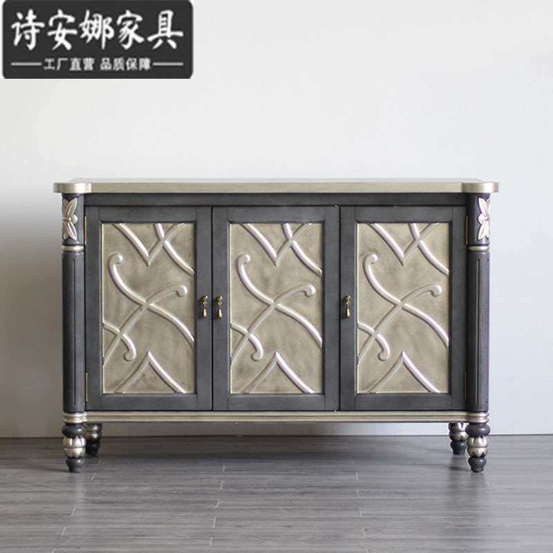 美式新古典边柜欧式仿古做旧餐厅实木雕花餐边柜