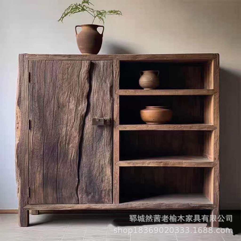 新中式老榆木餐边柜客厅红酒柜酒杯茶具收纳架装饰小型茶水柜边柜