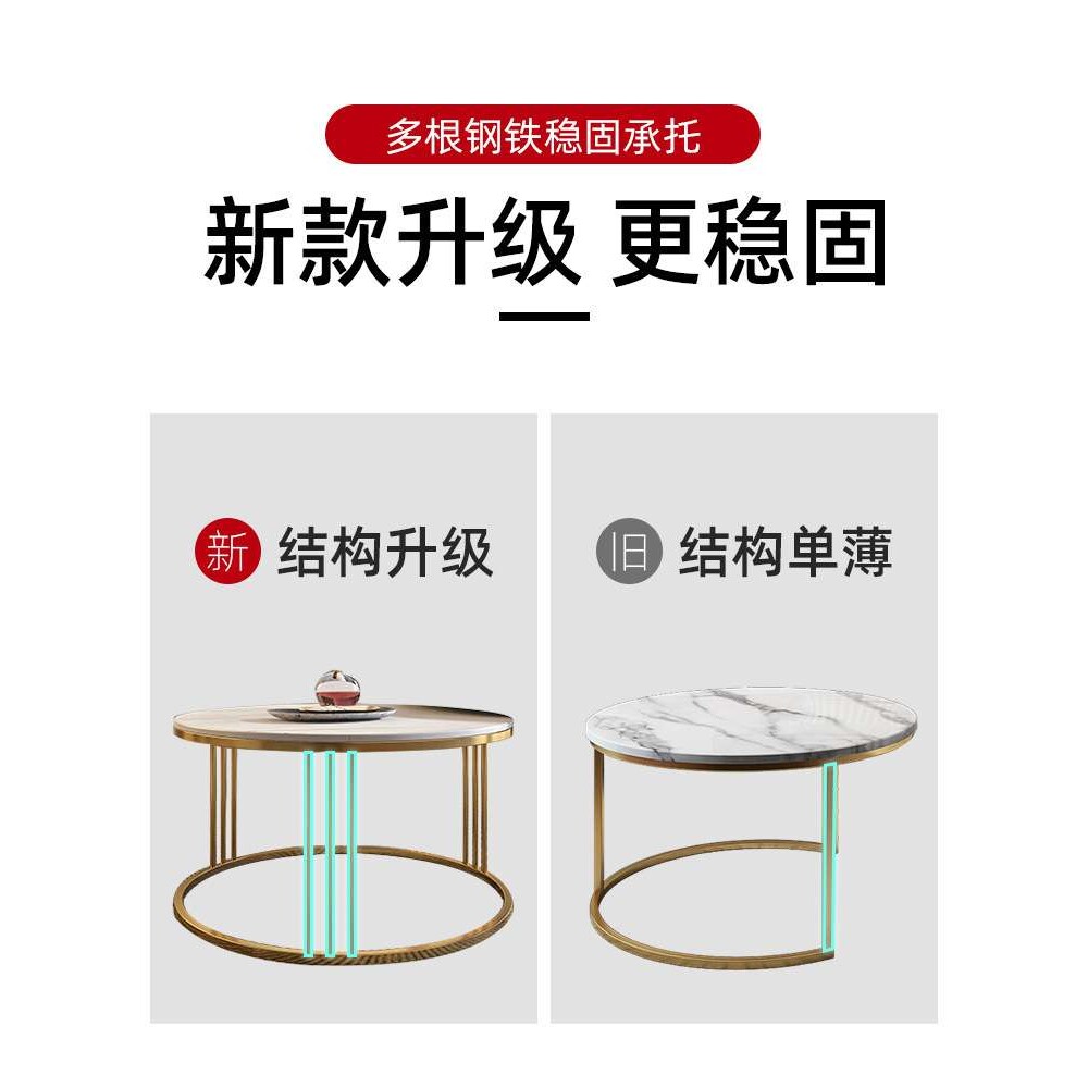 轻奢圆形茶几组合 岩板简约现代小户型欧式客厅桌子简易家用子母