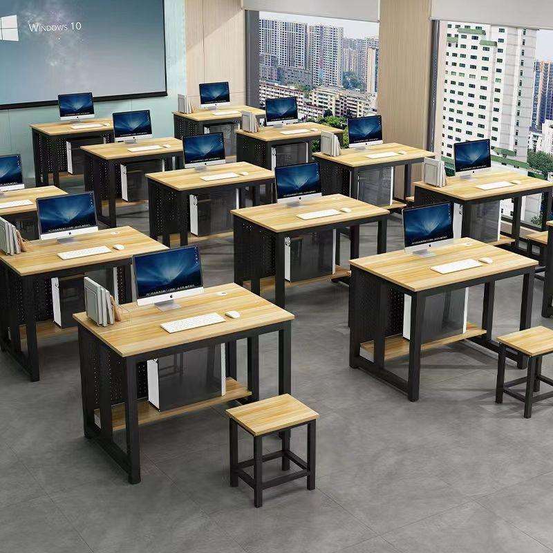 学校多媒体室机房双人电脑桌会议桌椅小凳子办公家具微机室电脑桌