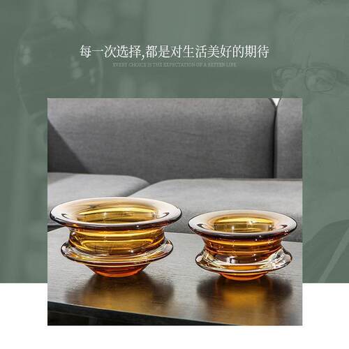 北欧现代家居摆件创意果盘 软装样板间轻奢桌面圆形果盘琉璃工艺