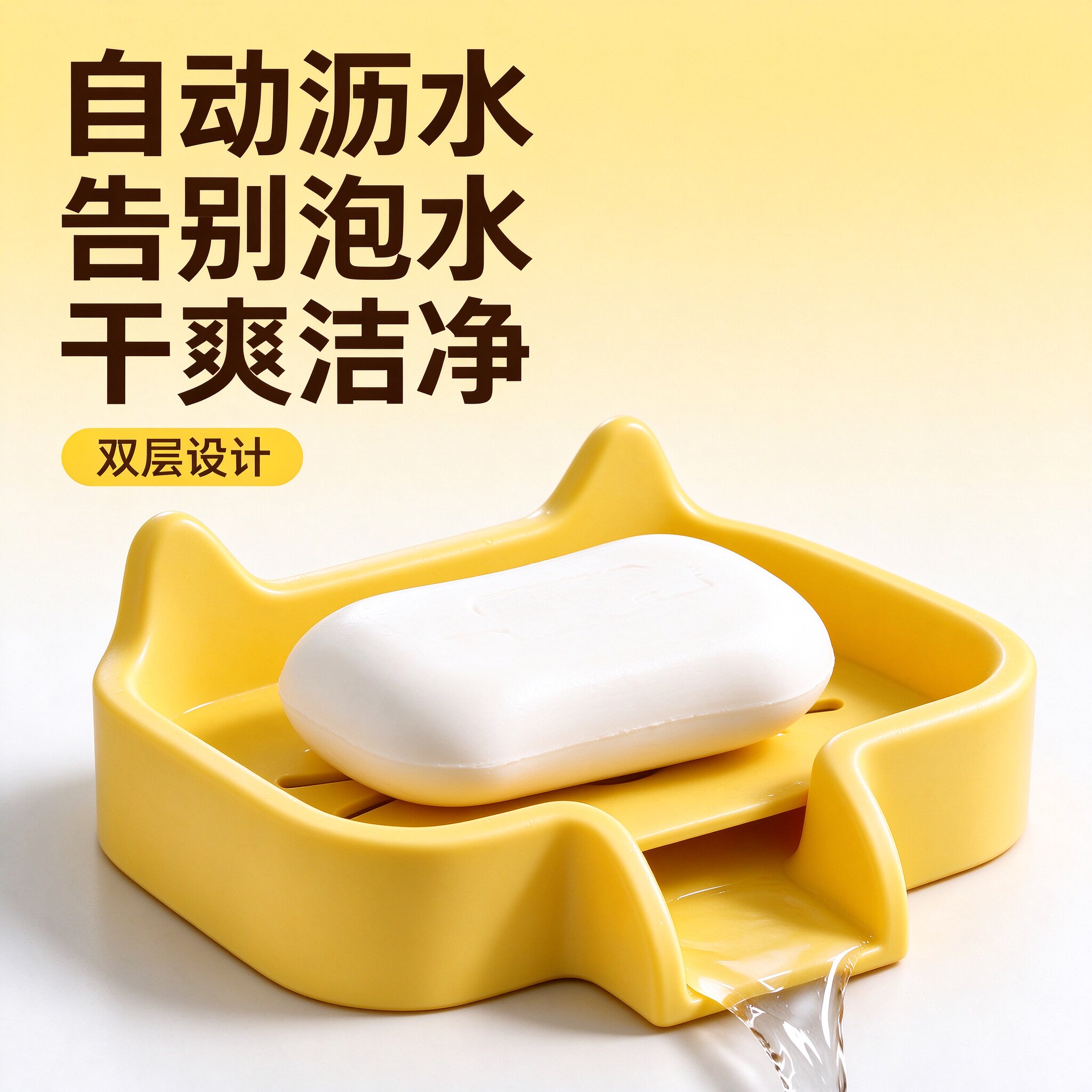 沥水卡通猫咪双层肥皂盒