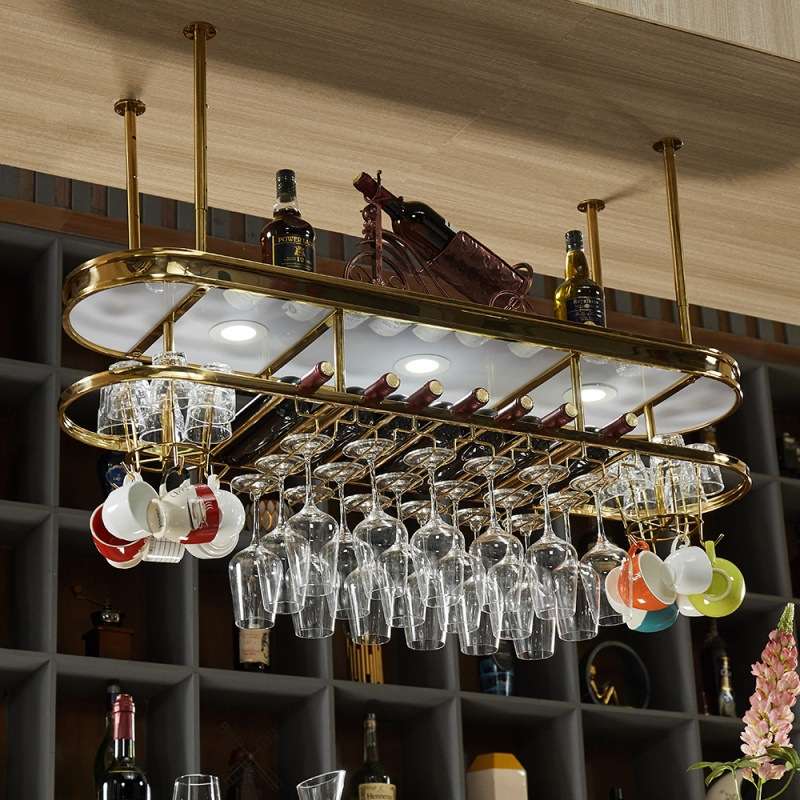 轻奢不锈钢酒架吧台吊架悬挂酒杯架倒挂置物架红酒杯架子吊挂家用