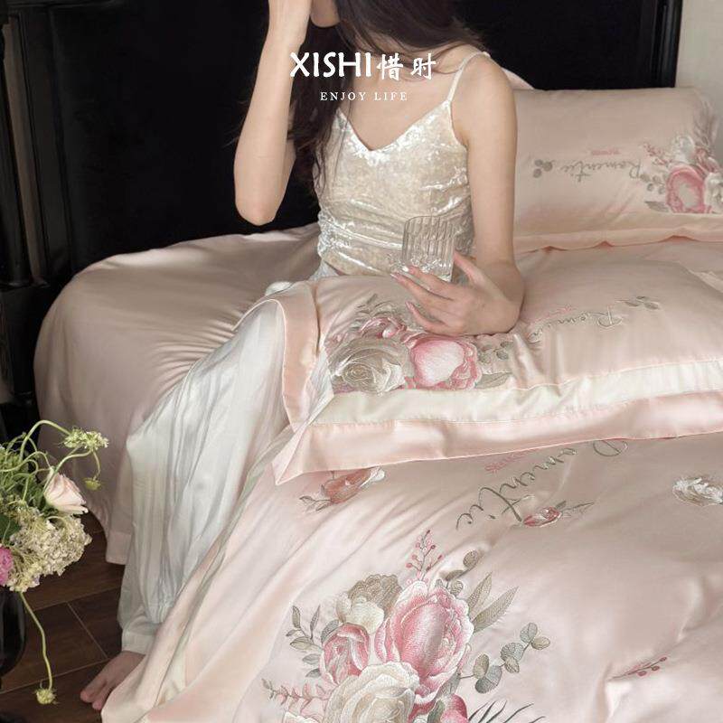 100S长绒棉精密刺绣四件套富贵风家用裸睡细腻全棉四季可用被单套