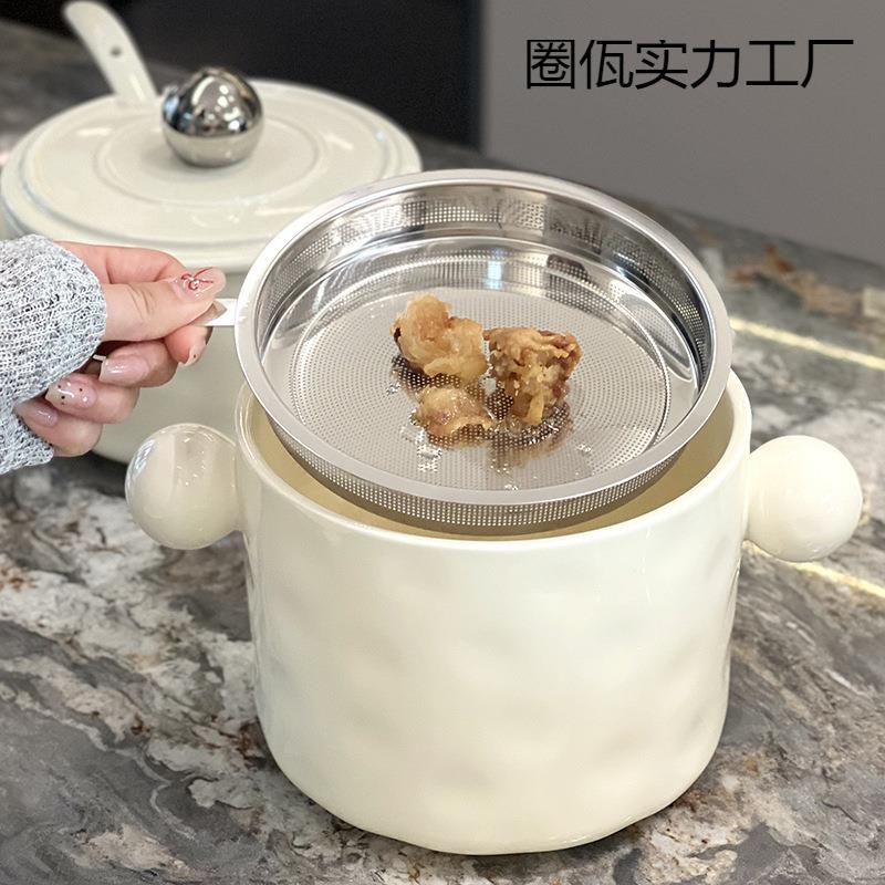 98N猪油灌陶瓷家用耐高温多功能调味料罐猪油罐带过滤网厨房辣椒