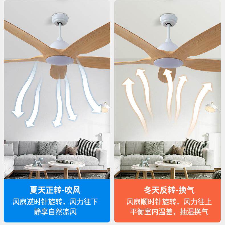 北欧五叶木纹风扇灯 62寸大风力吊扇灯客厅餐厅家用一体电风扇灯