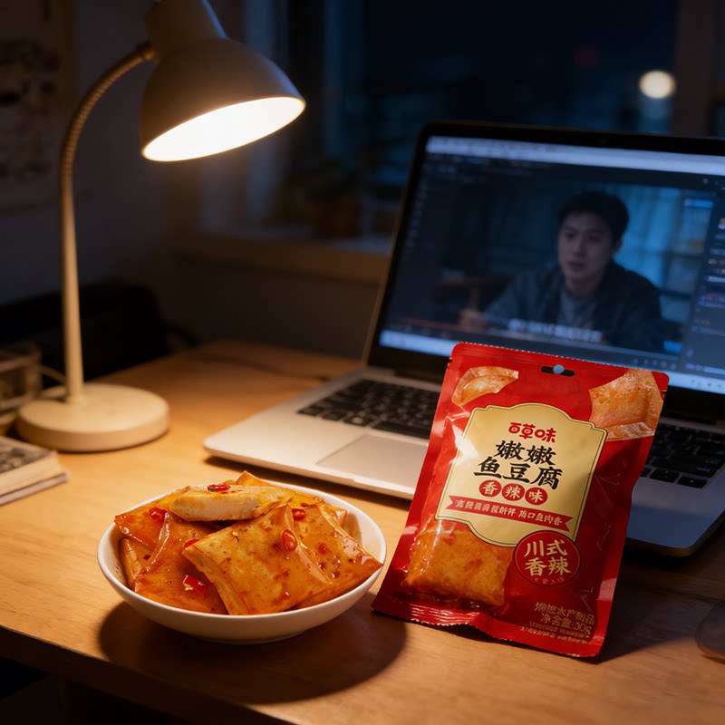 6月份到期  百草味嫩嫩鱼豆腐90gx5袋香辣味零食豆制品熟食速食