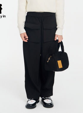 memoryin童装长裤两个小朋友松紧腰立体口袋百搭工装风直筒长裤