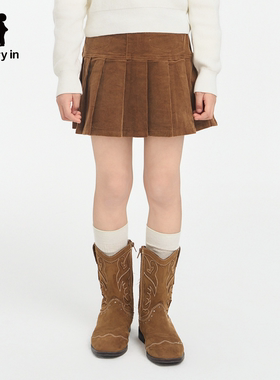 memoryin童装短裙两个小朋友松紧腰复古灯芯绒百褶半身裙