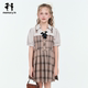 memoryin童装 连衣裙两个小朋友学院风甜美格纹假两件短袖 连衣裙