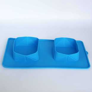 宠物狗狗食具外出便携可折叠收纳硅胶双碗餐垫