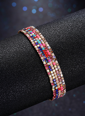 彩色水晶多层叠戴闪亮女手链
