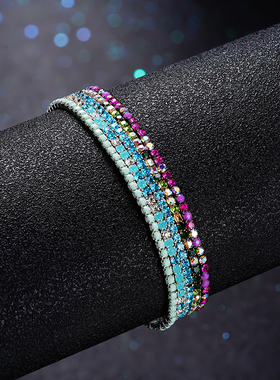 时尚彩色水晶多层叠戴百搭女手链