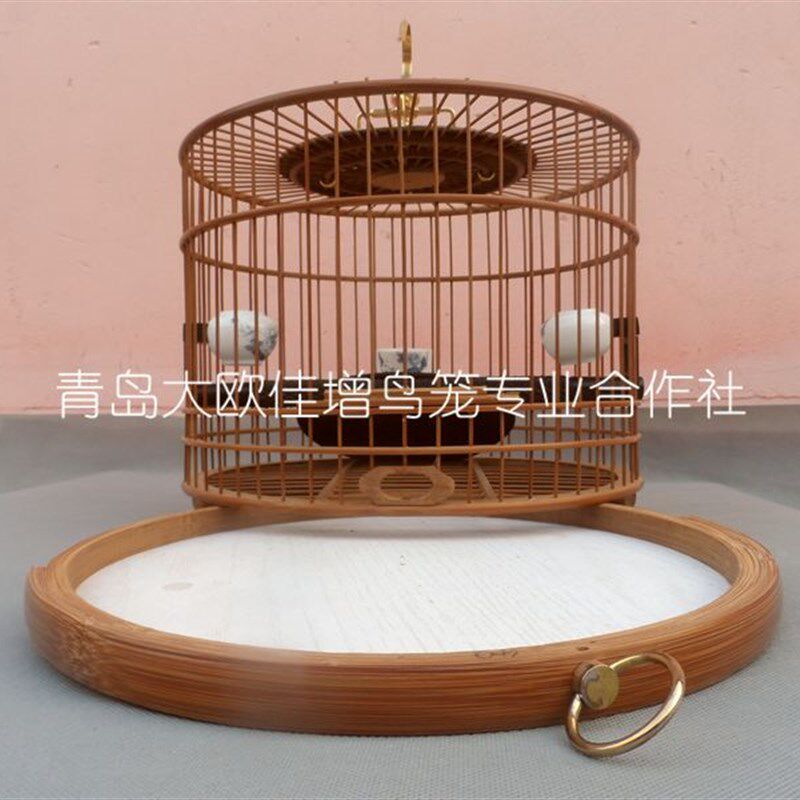 大欧鸟笼抛光原色紫竹靛颏红子绣眼圆笼活底带抽屉半成品成品竹笼