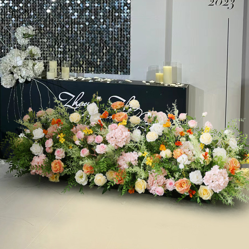清新花艺布置婚礼展会场景装饰花卉仿真绢花插花背景装饰路引花排