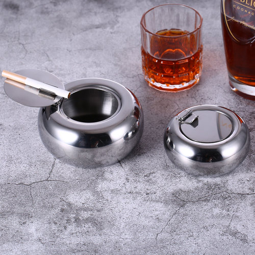 不锈钢烟灰缸创意带盖大号个性密封潮流客厅卧室办公防风家用烟缸