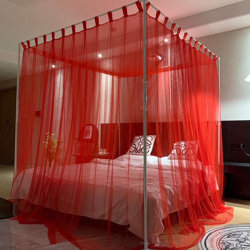 法式结婚蚊帐床幔家用氛围布置婚房卧室装饰新型床帘幔纱红色床帐