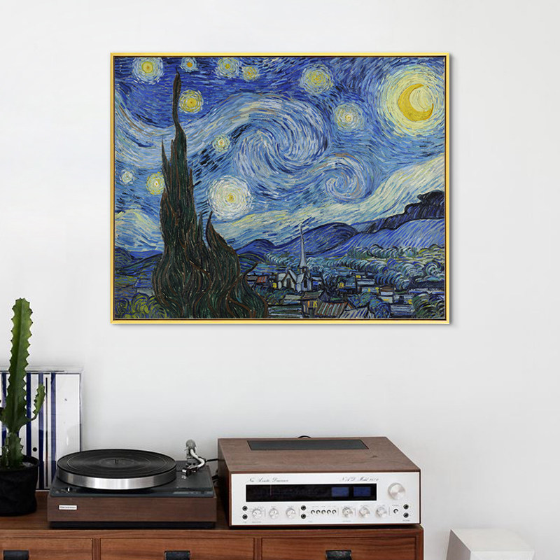 梵高星月夜星空下的罗纳河向日葵数字油画diy油彩画填色客厅挂画