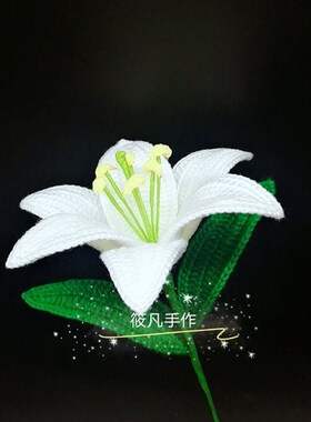 筱凡手作钩针编织成品毛线花桌面送礼花束仿真花假花白色百合花