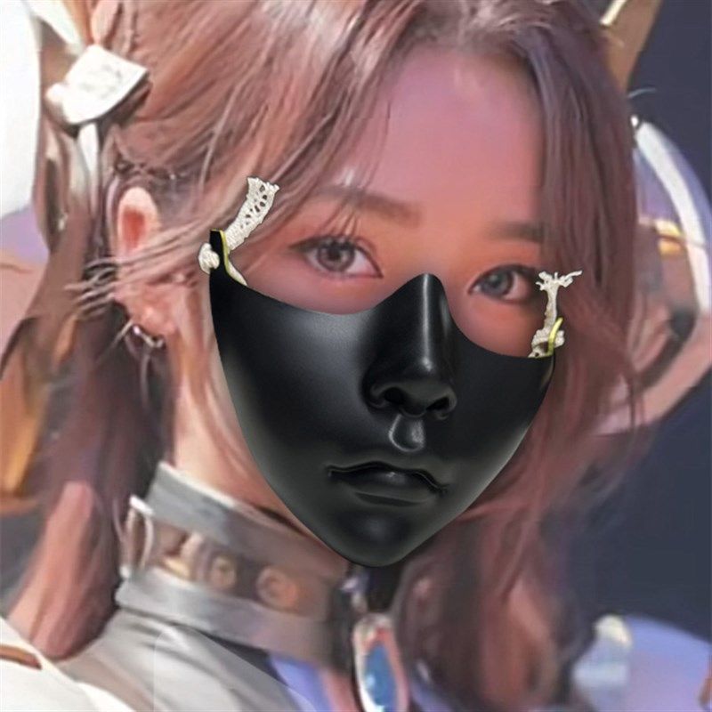 半脸白色面具塑料装扮道具美女diy古风手绘古风面罩黑汉服京剧cos