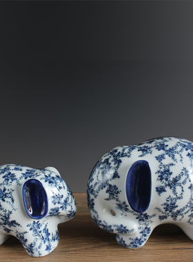 中式家居酒柜装饰品创意电视柜青花瓷象装饰摆设陶瓷房间摆件桌面