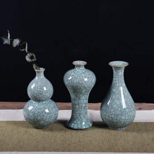 青瓷哥窑客厅玄关摆件 小号花瓶花器家居饰品 中式博古架装饰