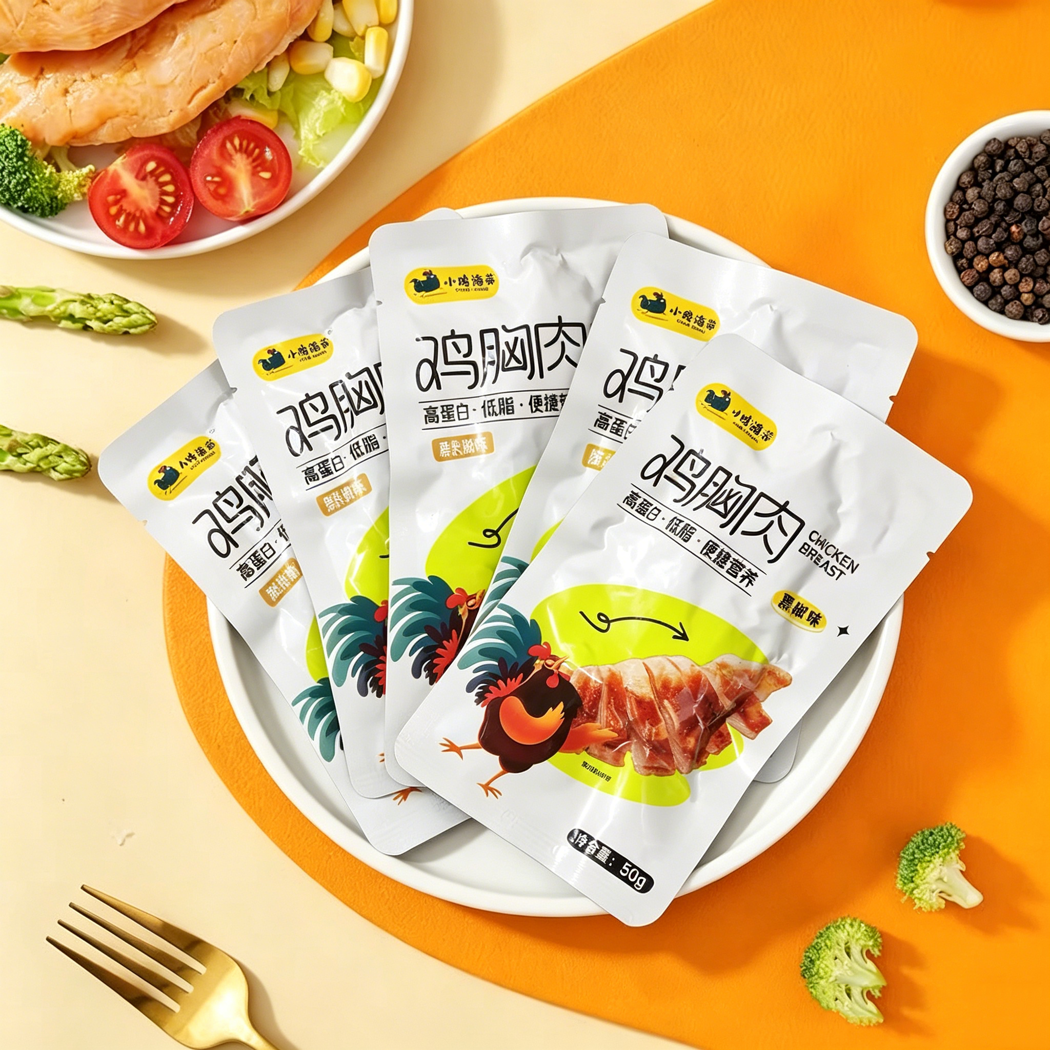 小鸡海蒂鸡胸肉开袋即食健身代餐轻食低脂高蛋白500g/250g