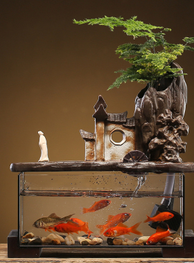 流水鱼缸摆件绿植景观造景水循环家居客厅玄关茶桌桌面装饰品礼品