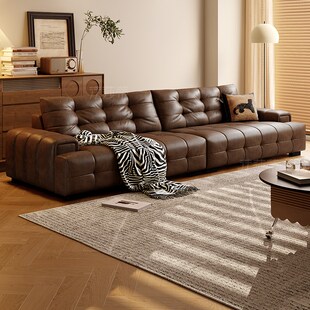 法莎蒂劳伦斯意式极简油蜡皮沙发小户型意式极简皮艺直排沙发